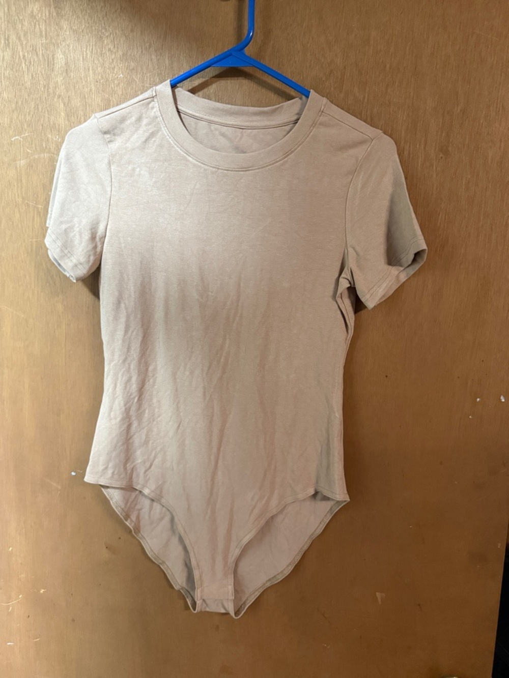 Short Sleeve Crew Neck Bodysuit in Light Taupe